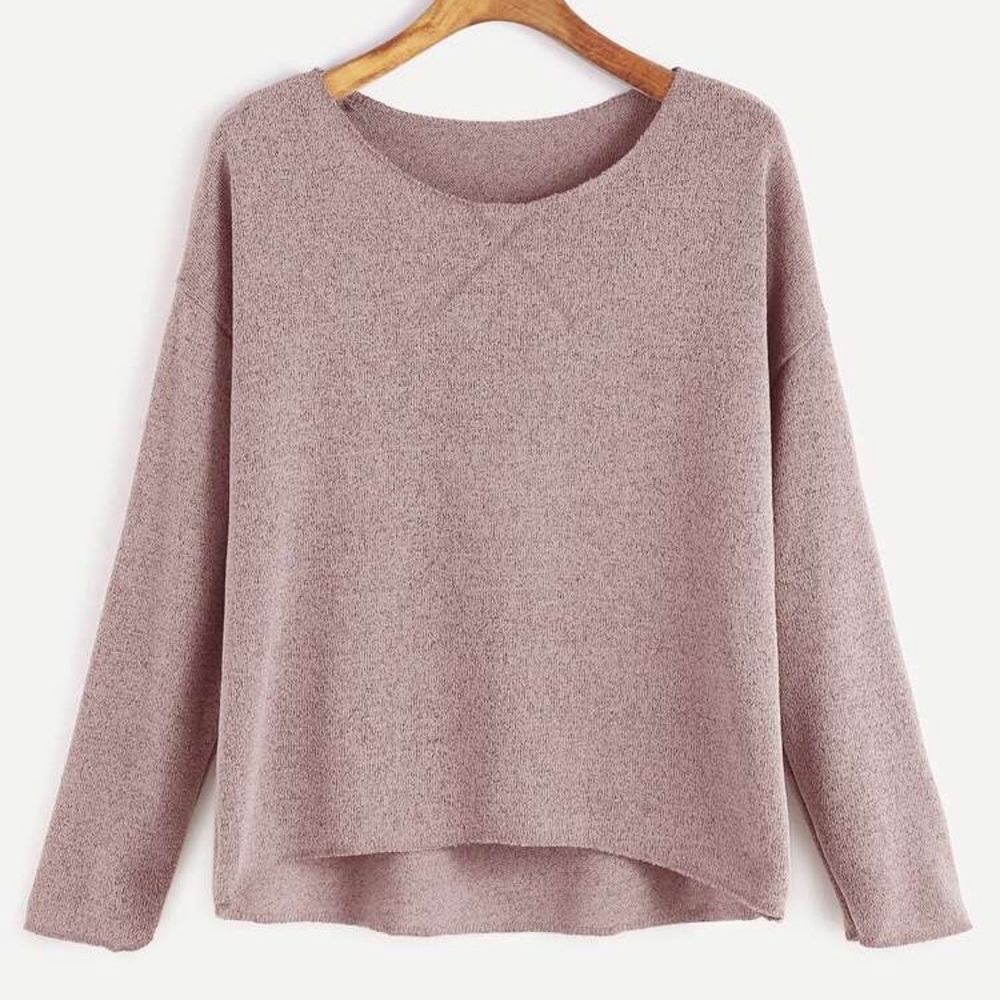 Shein Pink Drop Fall Sweater Round Neck Shoulder Shirt